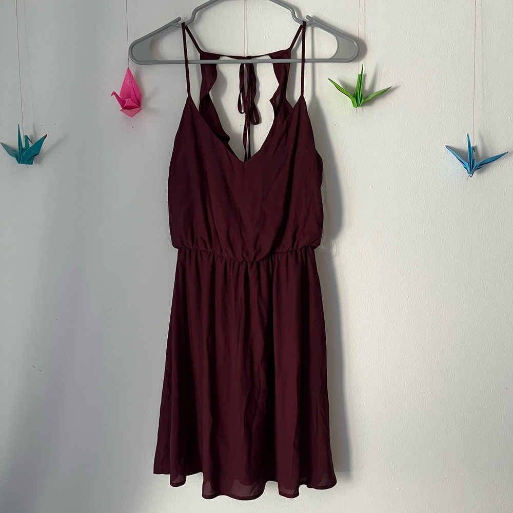 Burgundy lush dress with ruffle back ties